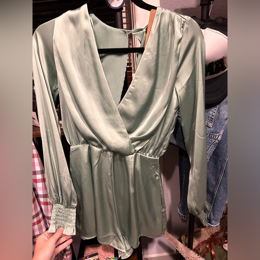 NWT Mi Ami Sage Satin Romper